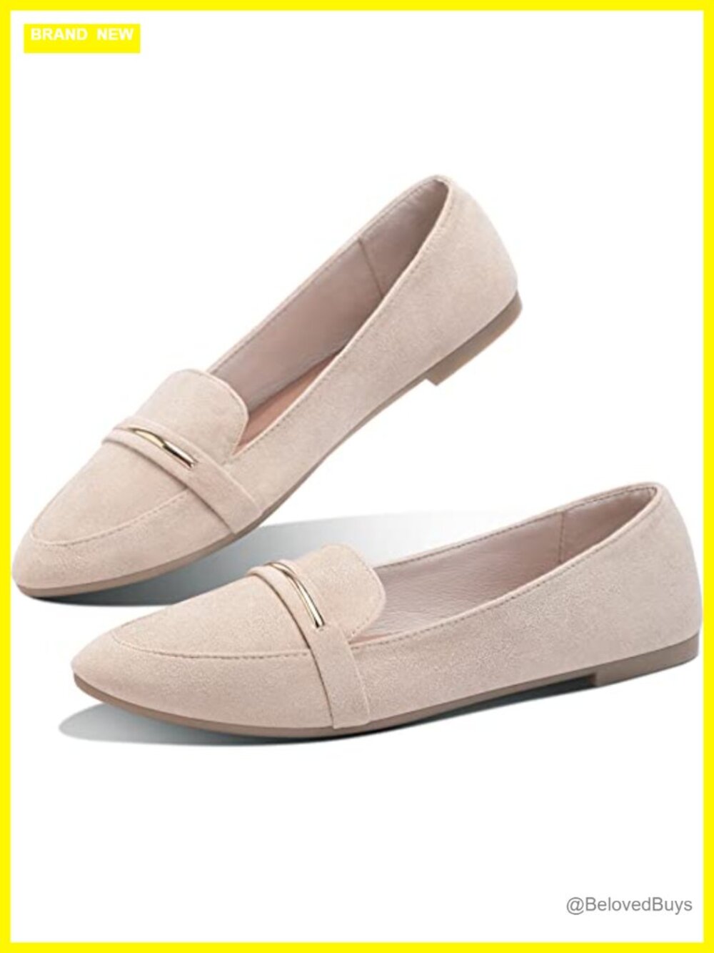 Faux Suede Pointy Toe Penny Loafer Slip On Ballet Flat Comfortable Work Shoe